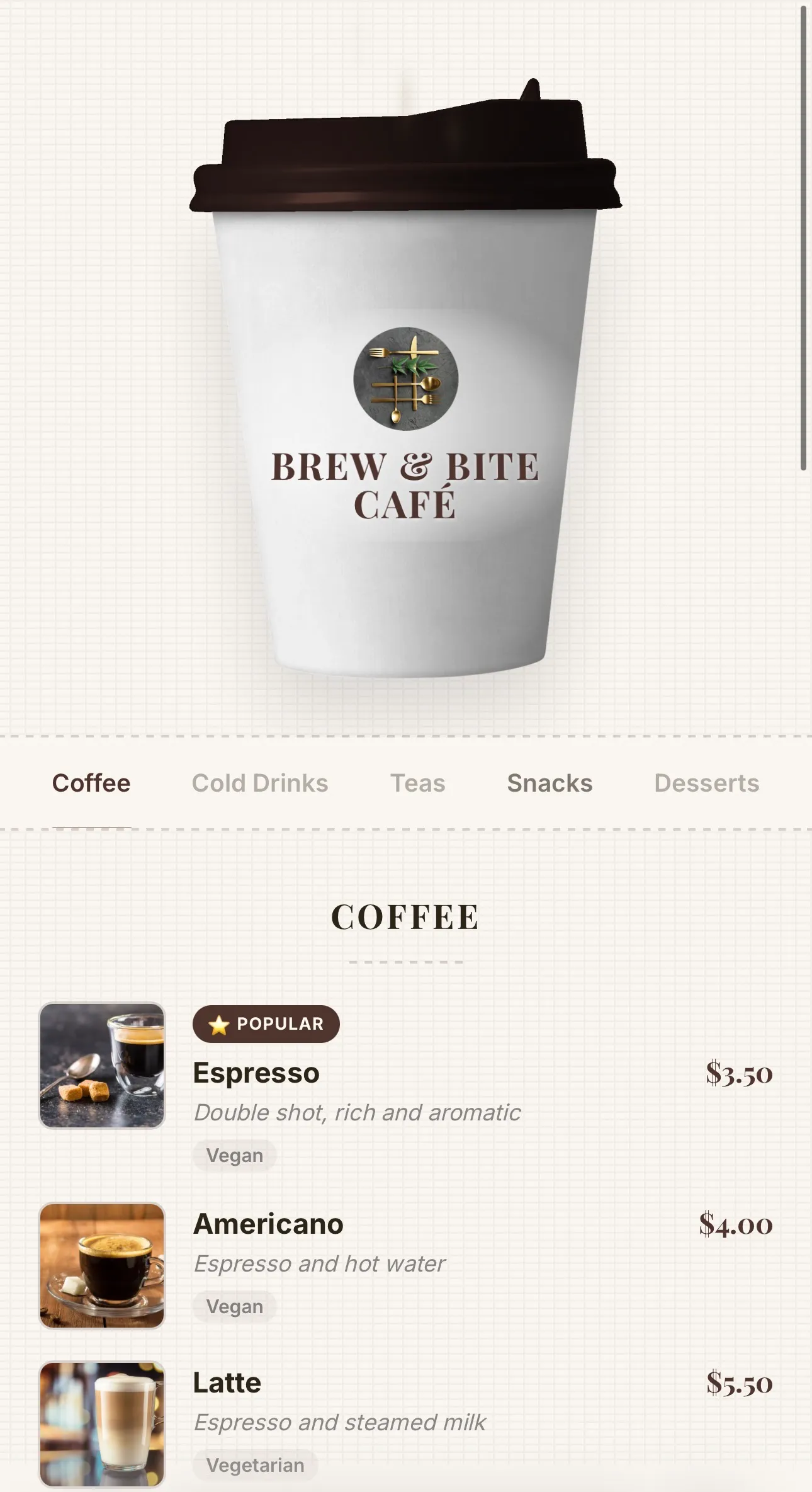 QR Menü Coffee QR menü tasarımı